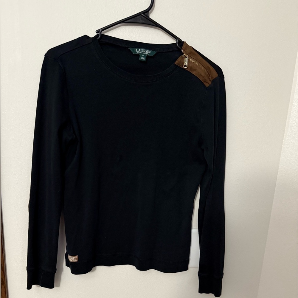 Lauren Ralph Lauren Black Top with Tan Shoulder Detail